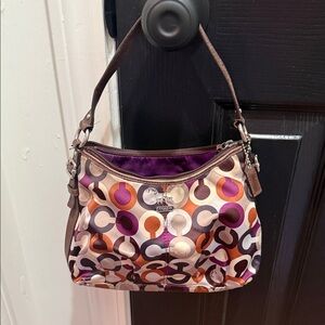 Coach Purple and Brown Patterned Shoulder Bag